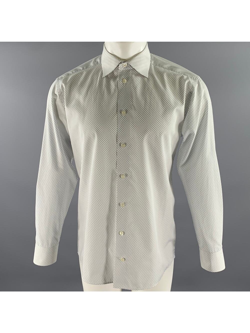 ETON Size M White Navy Polka Dot Cotton Pointed Collar Long Sleeve Shirt